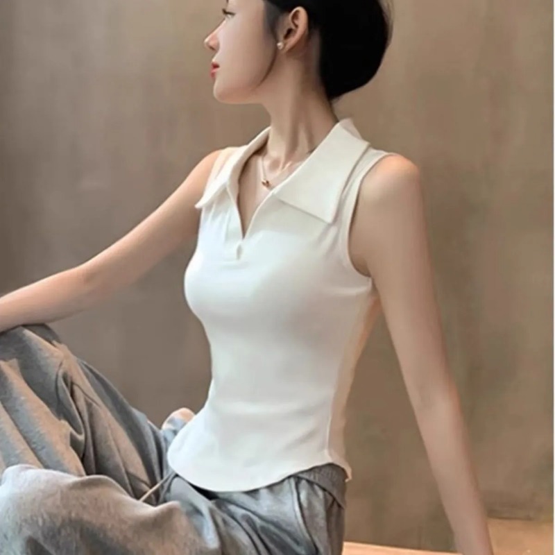 Tank Top Ribbed - Débardeur court blanc côtelé sans manches